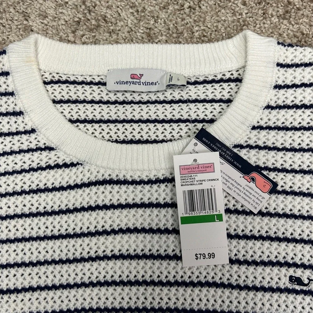 Vineyard Vines Cropchet‎ Striped Open Knit Crochet Sweater Women Size Large - Picture 7 of 9